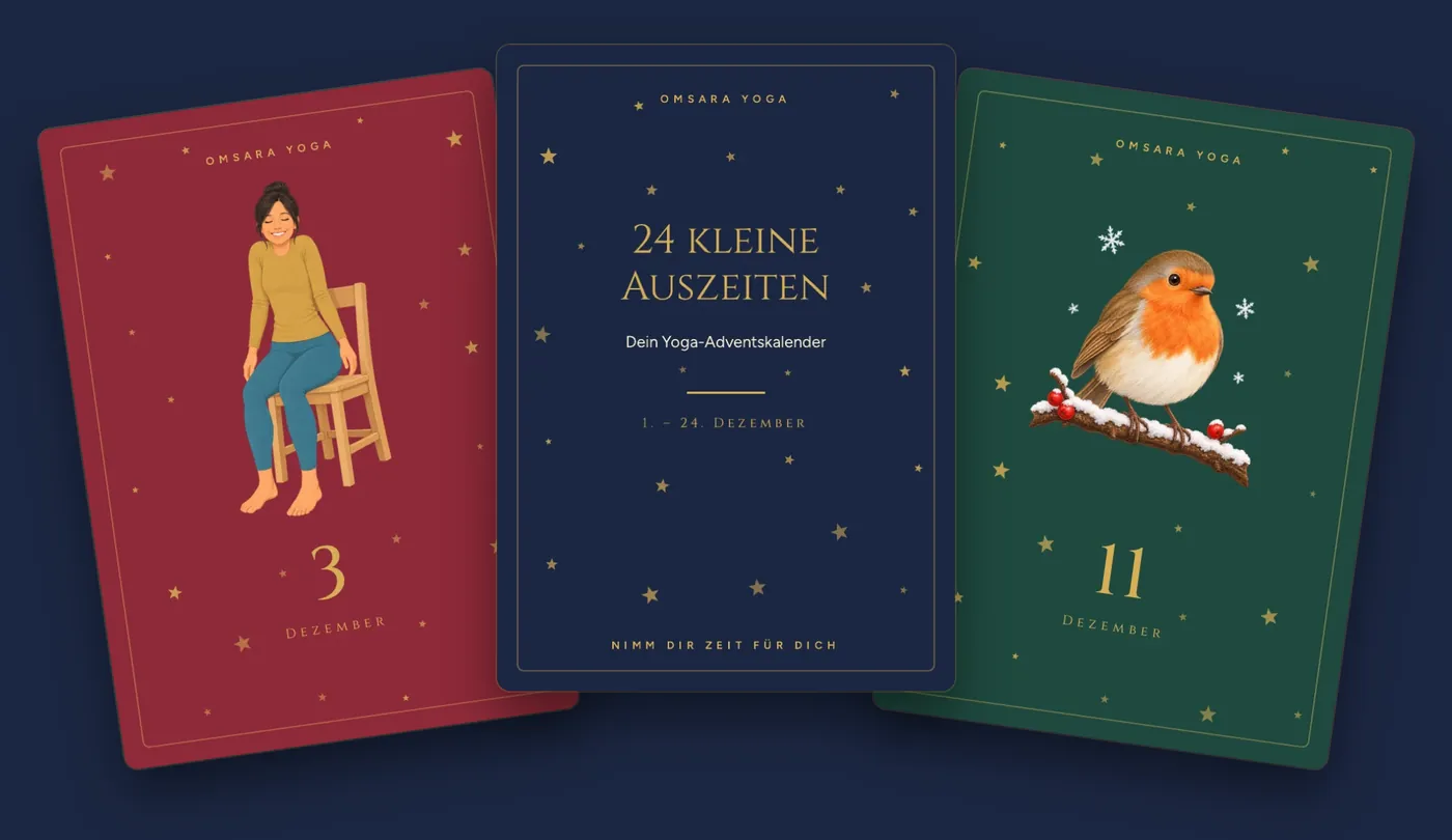 Karten aus dem Kalender, die nacheinander wechseln: das Deckblatt mit Tag 3 und Tag 11, dann Tag 15, 4 und 2, dann Tag 24, 1 und 23